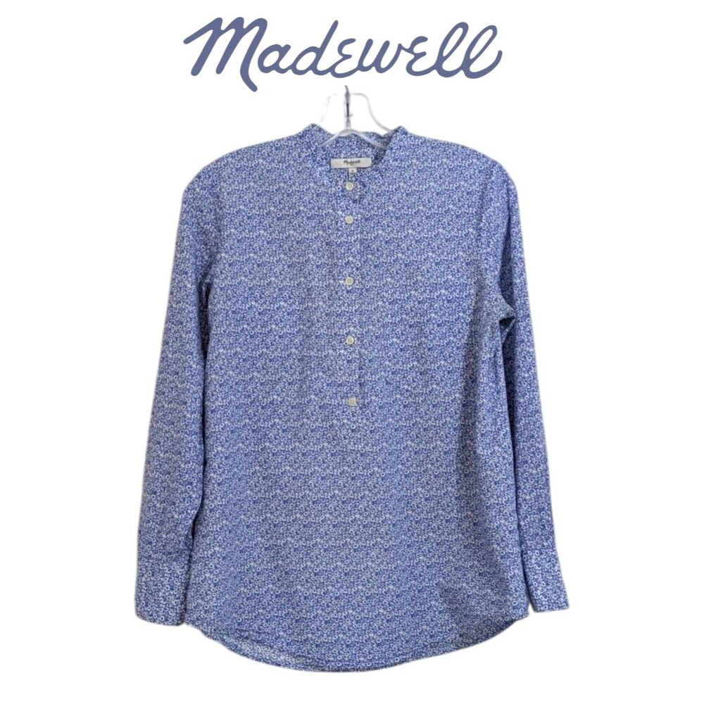 Madewell Blue Micro Floral Henley Popover Shirt - Size Small Womens